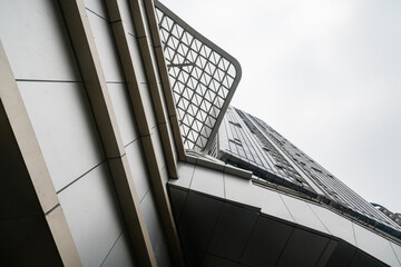 Looking Up Blue Modern Office Building