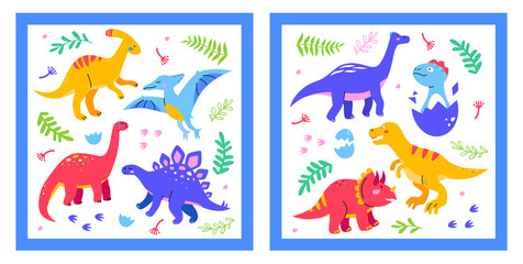 Different dinosaurs - set of flat design style illustrations