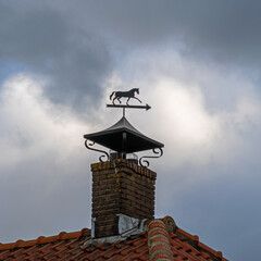 Chimney with weathervane in the shape of a horse
