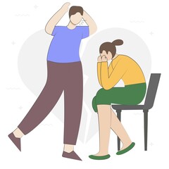 Angry people during conflict, disagreement, and quarrels. People character shouting. Couples and friends brawling and shouting at each other. aggressive men and women. Flat cartoon vector illustration