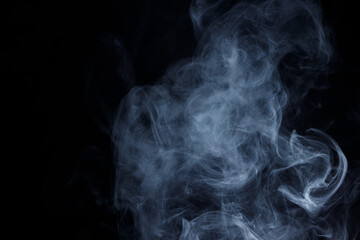 Abstract white smoke moves on black background. Beautiful swirling gray smoke.