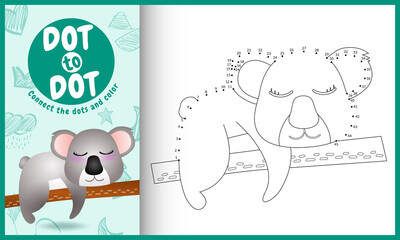 Connect the dots kids game and coloring page with a cute koala character illustration