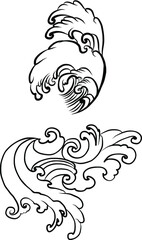 water splash and Japanese ocean for tattoo.Line Thai wave tattoo.Japanese wave vector set and thai style.Outline wave dawn from Line Thai style.Thai water wave isolate on white background.
