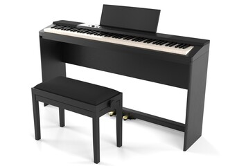 Digital piano keyboard synthesizer black with bench