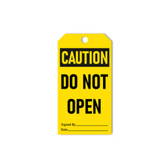Caution do not open tag icon. Clipart image isolated on white background.