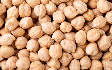 Closeup, top view of chickpeas. Food backdrop