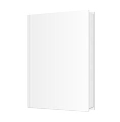 Vector realistic empty book Mockup. Standing closed book with white hardcover. 3d vector illustration. EPS10.