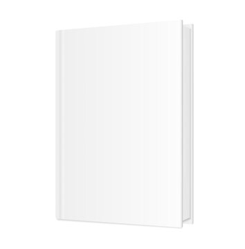 Vector realistic empty book Mockup. Standing closed book with white hardcover. 3d vector illustration. EPS10.