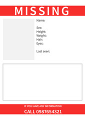 Missing Person Template design. Clipart image.