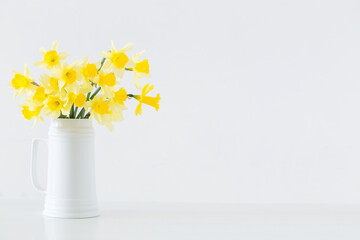 yellow spring flowers on white background