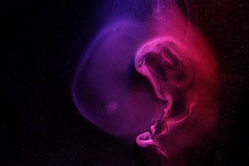 Abstract purple smoke moves on black background. Beautiful swirling smoke.