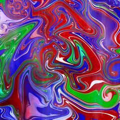 Abstract wavy vibrant facture. Splashed liquid paints. Psychedelic trippy effect. Distortion. Creative graphic design. Colorful artistic illustration. Digital art. Cover for music album. 