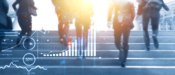 Business people step up and analyzing sales data and economic growth graph chart. Growing and...