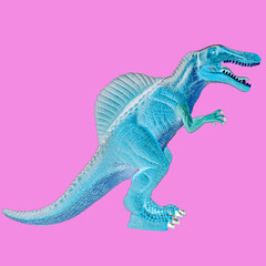 Creative dinosaur inversion color on pink background. Abstract art.