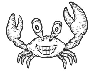 Cheerful smiling crab. Engraving raster illustration. Sketch