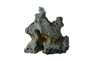 A big strange shape mable rock stone for outdoor garden decoration, isolated on white background.	