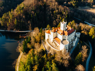 Trakoscan castle in Croatia, Zagorje region. Castle is surrounded by a beautiful lake and forest. © Marko