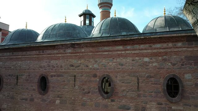 Aerial view of Celebi Mehmet Mosque in Bilecik. 4K Footage in Turkey