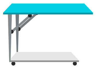 Obraz premium Medical table for accessories vector illustration. Special stand on wheels for patients in veterinary clinic isolated on white background. Medical furniture element horizontal board for surgery