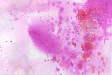 Pink watercolor spots. Abstract spots with pink shades. Crimson background painted in watercolor. Elegant watercolor illustration.