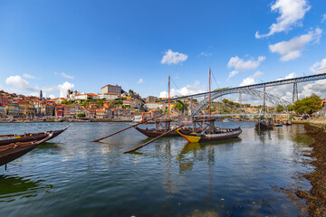 Douro river and traditional boat in Porto, Portugal. 