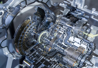Metallic background of car automotive transmission gearbox