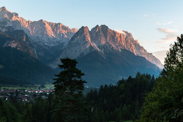 Beautiful red and orange alpine glow in the bavarian allps - Germany.