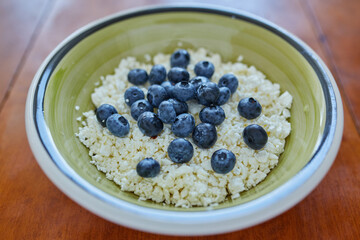 bowl of cottage cheese with blueberries