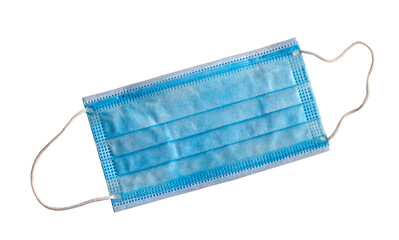 Protective medical mask isolated on white background, closeup.  Face shield - safety from virus.