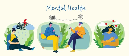 Fototapeta premium Mental health illustration concept. Psychology visual interpretation of mental health.
