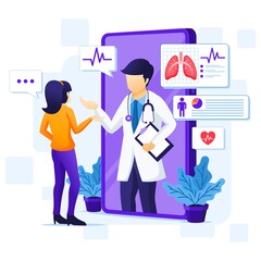 Online medical consultation concept, online health care assistance illustration