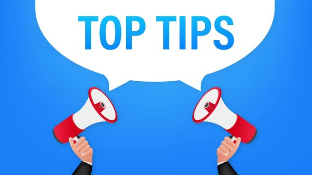 Hand holding megaphone - Top tips. Stock illustration.