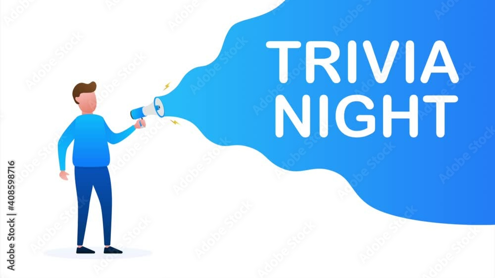 Poster Hand Holding Megaphone with trivia night. Megaphone banner. Web design. stock illustration.