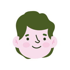 cartoon man face character green hair icon isolated style white background