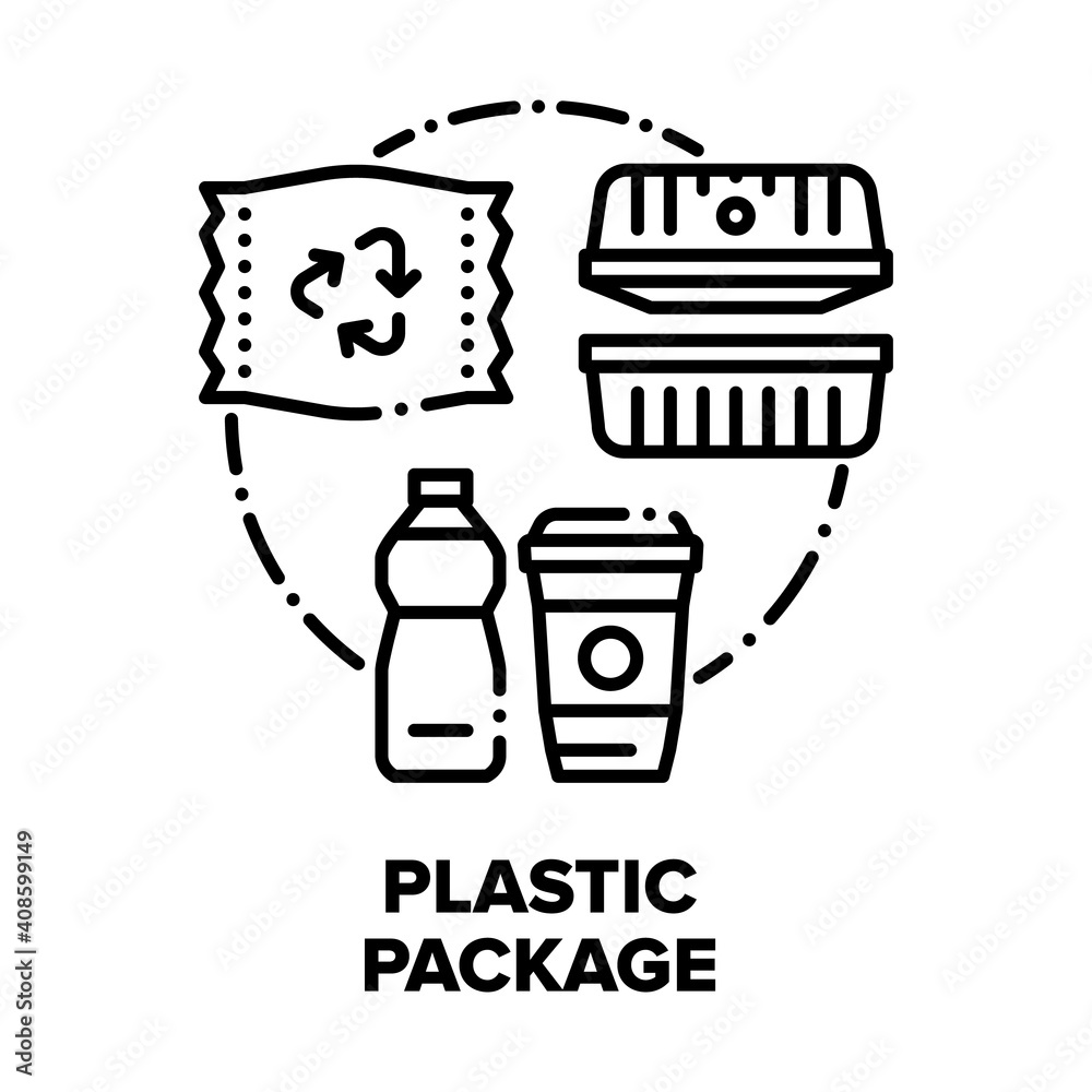 Sticker plastic package vector icon concept. package for transportation and storaging food and drinks, bottl