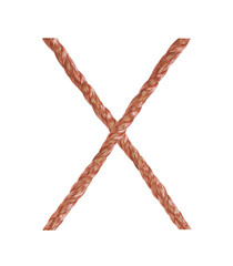 Letter X made of copper wire  isolated on white background