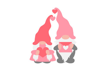 Love gnomes couple, Valentine's day, wedding, Love pink Design, Scandinavian gnomes, girl gnome, and boy gnome, Valentine clipart, February 14 gift, holiday party decoration. Vector illustration