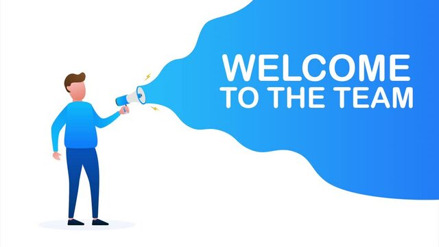 Hand Holding Megaphone with Welcome to the team. Megaphone banner. Web design. stock illustration.