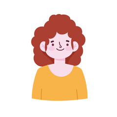 cartoon female woman character curly hair icon isolated style