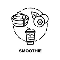 Smoothie Drink Vector Icon Concept. Strawberry And Blueberry Smoothie, Delicious Dairy Bio Dessert, Creamy Breakfast Food And Milk Beverage With Berry Taste, Refreshment Product Black Illustration