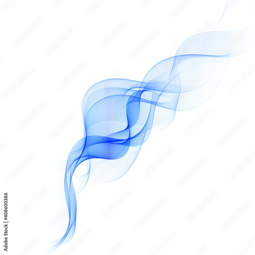 Wall mural abstract smooth blue wave vector. curve flow blue motion illustration. smoke design. vector lines.