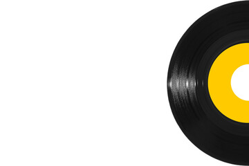Right border vinyl 45rpm single record on white background with copy space