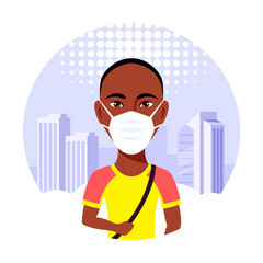 Young Man Wearing Face Mask, Flat Style Vector