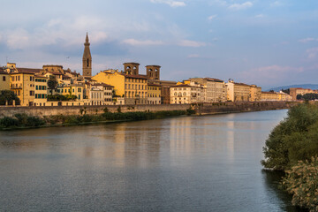 View of city centre of Florence with Arno river, Italy