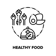 Healthy Food Vector Icon Concept. Artichoke Agricultural Vegetable, Chicken Or Quail Eggs And Bio Natural Dish Food. Dietary Cooked Cereal Or Salad Delicious Nutrition Black Illustration