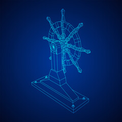 Ship steering wheel. Marine rudder. Wireframe low poly mesh vector illustration.