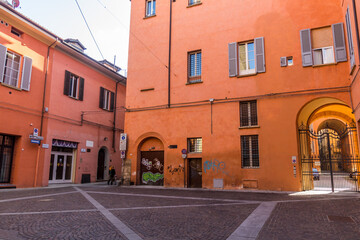 BOLOGNA, ITALY - OCTOBER 22, 2018: Small square in Bologna, Italy