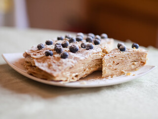 Puff pie with blueberries upstairs.