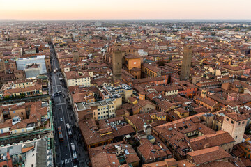Sunset aerial view of Bologna, Italy