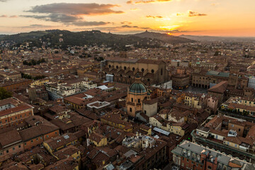 Sunset aerial view of Bologna, Italy